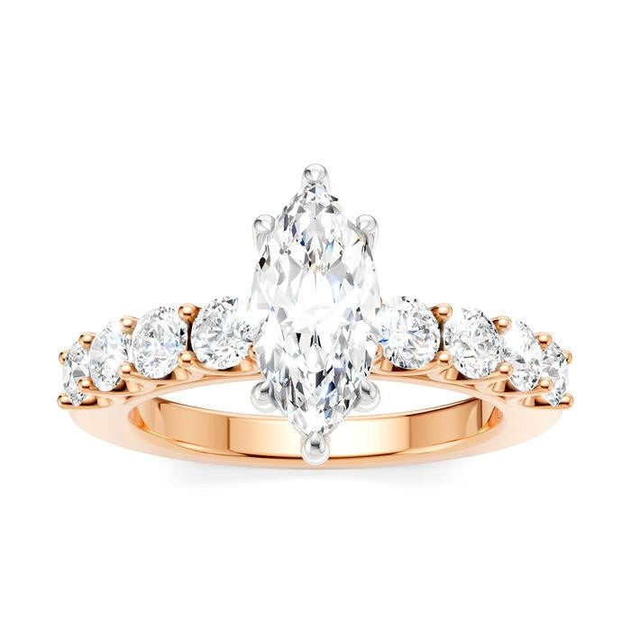 7/8 Ctw Marquise Shape Round Cut Diamond Semi-Mount Engagement Ring in 14K Rose and White Gold