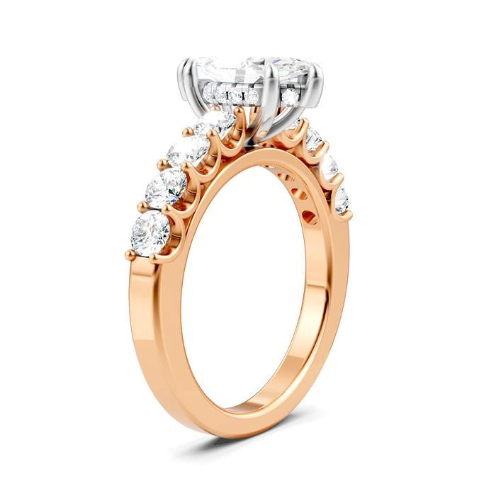 7/8 Ctw Marquise Shape Round Cut Diamond Semi-Mount Engagement Ring in 14K Rose and White Gold
