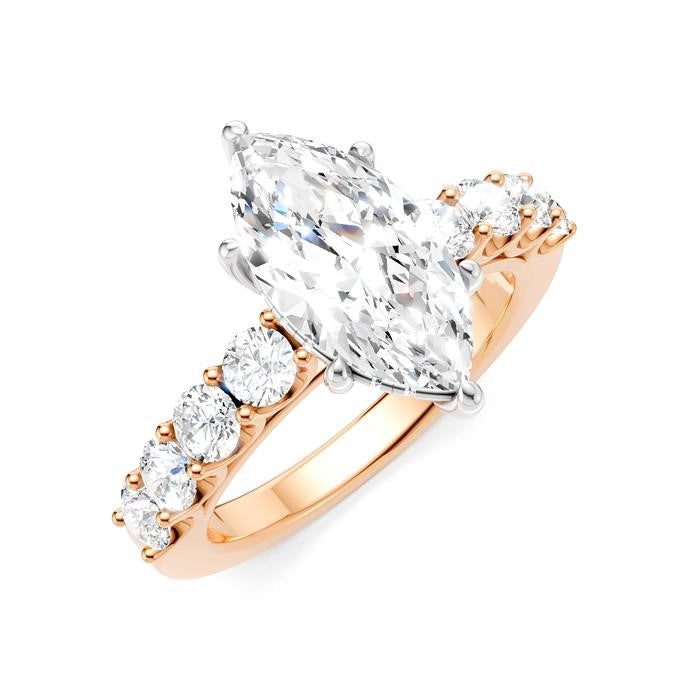 7/8 Ctw Marquise Shape Round Cut Diamond Semi-Mount Engagement Ring in 14K Rose and White Gold