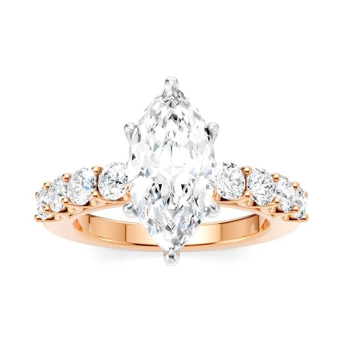 7/8 Ctw Marquise Shape Round Cut Diamond Semi-Mount Engagement Ring in 14K Rose and White Gold