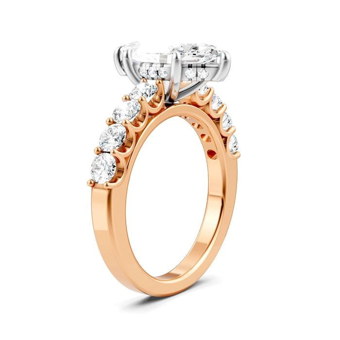 7/8 Ctw Marquise Shape Round Cut Diamond Semi-Mount Engagement Ring in 14K Rose and White Gold