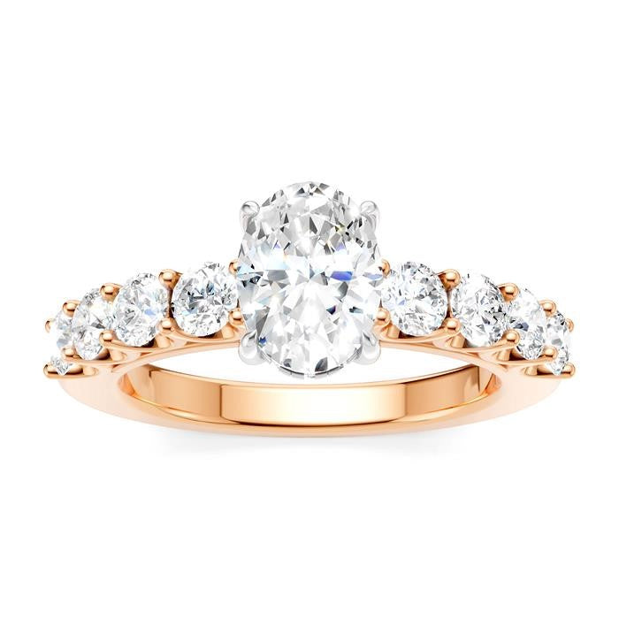 7/8 Ctw Oval Shape Round Cut Diamond Semi-Mount Engagement Ring in 14K Rose and White Gold