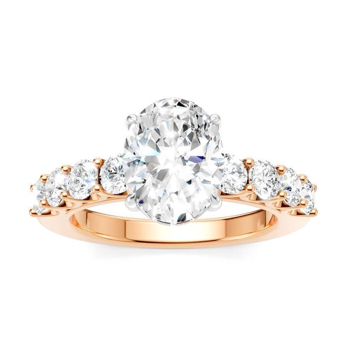 7/8 Ctw Oval Shape Round Cut Diamond Semi-Mount Engagement Ring in 14K Rose and White Gold