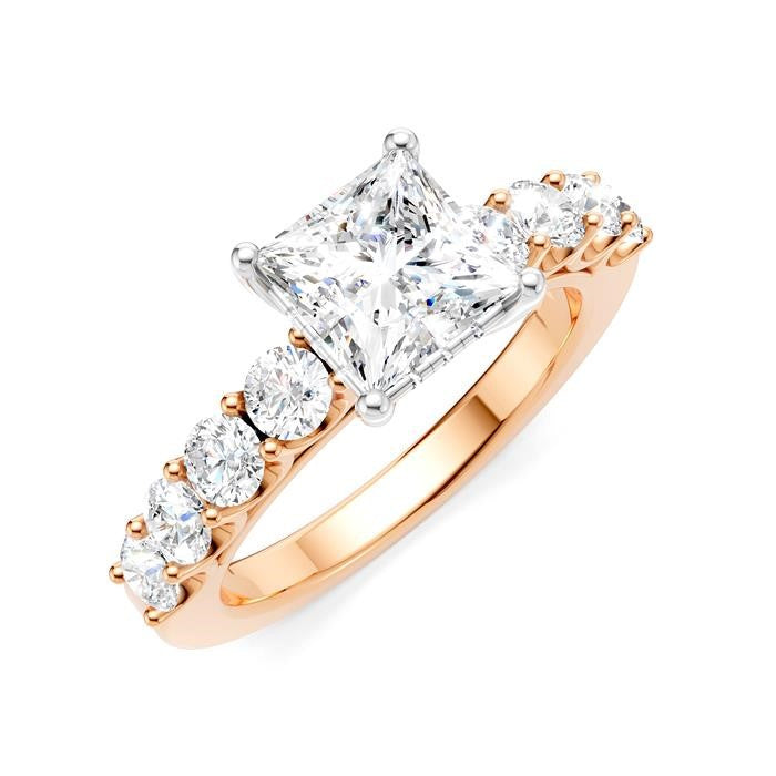 7/8 Ctw Princess Shape Round Cut Diamond Semi-Mount Engagement Ring in 14K Rose and White Gold