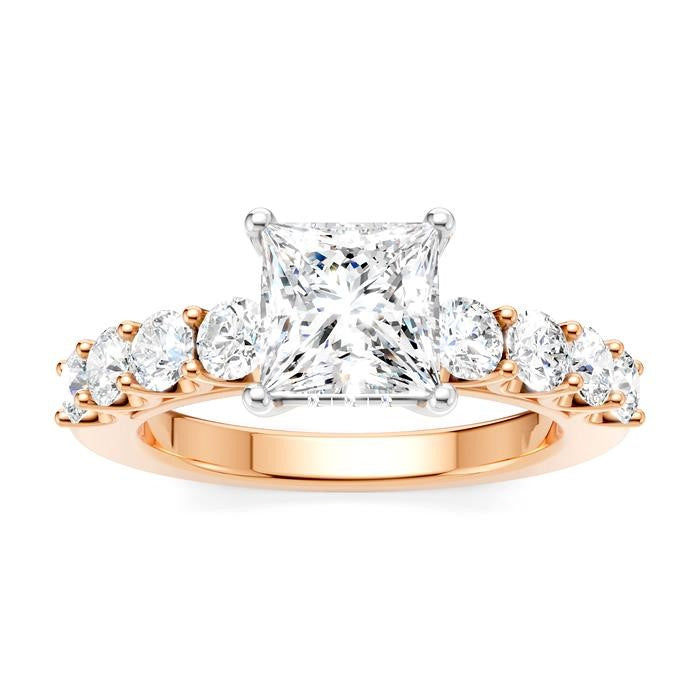 7/8 Ctw Princess Shape Round Cut Diamond Semi-Mount Engagement Ring in 14K Rose and White Gold