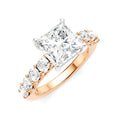 7/8 Ctw Princess Shape Round Cut Diamond Semi-Mount Engagement Ring in 14K Rose and White Gold