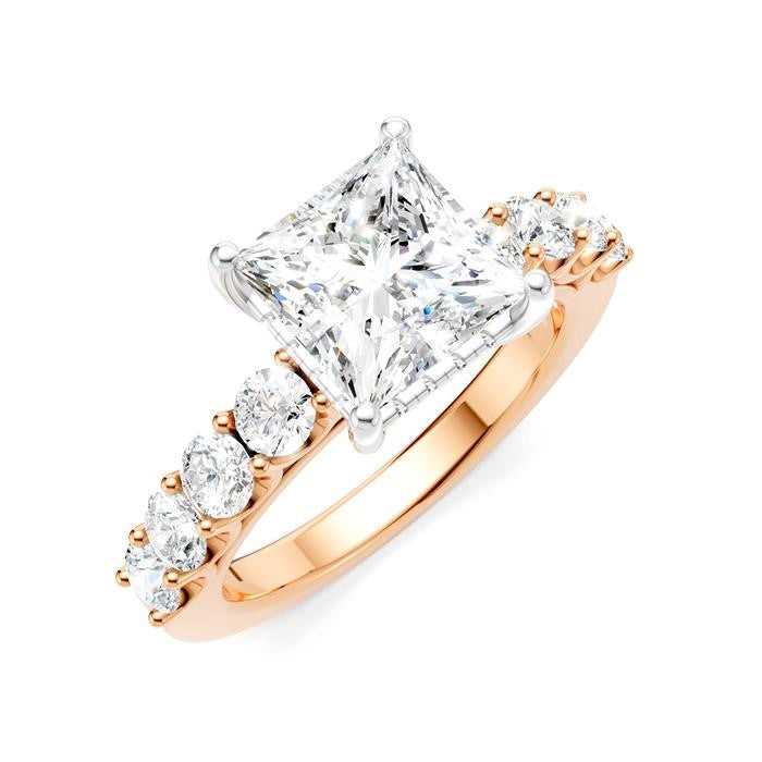 7/8 Ctw Princess Shape Round Cut Diamond Semi-Mount Engagement Ring in 14K Rose and White Gold