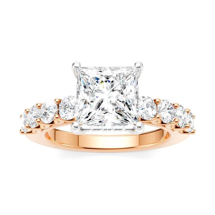 7/8 Ctw Princess Shape Round Cut Diamond Semi-Mount Engagement Ring in 14K Rose and White Gold