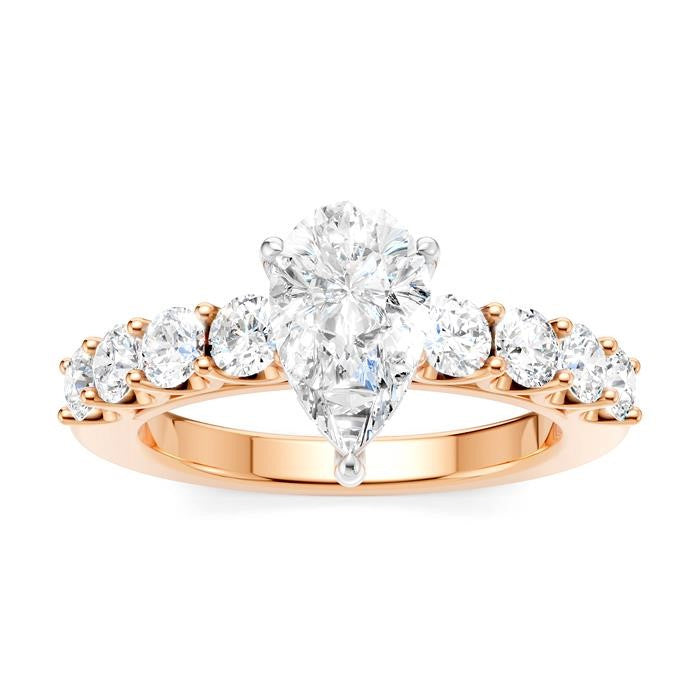 7/8 Ctw Pear Shape Round Cut Diamond Semi-Mount Engagement Ring in 14K Rose and White Gold