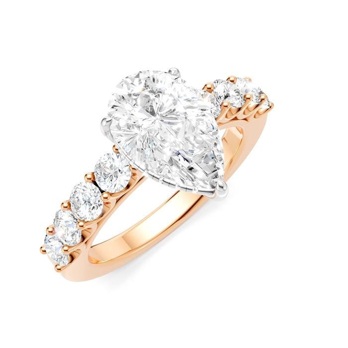 7/8 Ctw Pear Shape Round Cut Diamond Semi-Mount Engagement Ring in 14K Rose and White Gold
