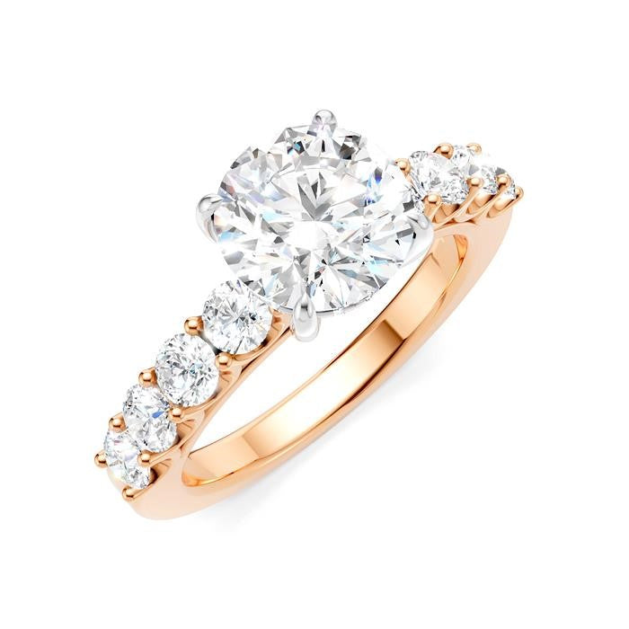 7/8 Ctw Round Shape Round Cut Diamond Semi-Mount Engagement Ring in 14K Rose and White Gold