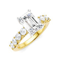 7/8 Ctw Emerald Shape Round Cut Diamond Semi-Mount Engagement Ring in 14K Yellow and White Gold