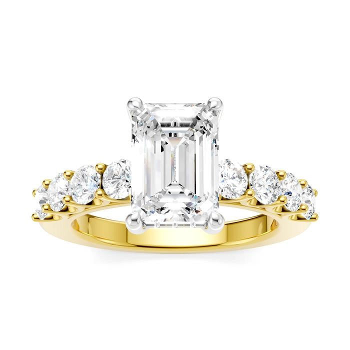 7/8 Ctw Emerald Shape Round Cut Diamond Semi-Mount Engagement Ring in 14K Yellow and White Gold