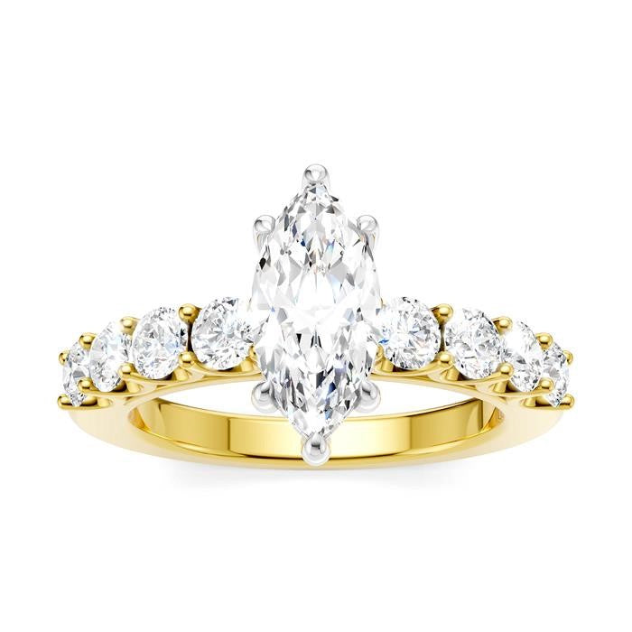 7/8 Ctw Marquise Shape Round Cut Diamond Semi-Mount Engagement Ring in 14K Yellow and White Gold