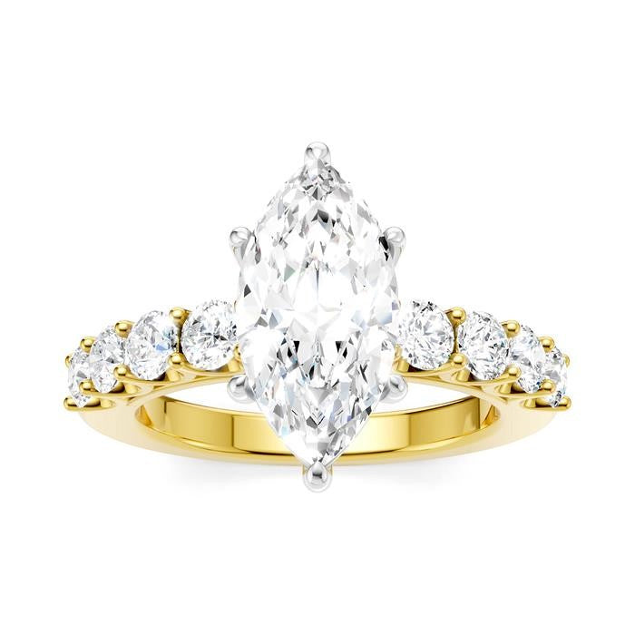 7/8 Ctw Marquise Shape Round Cut Diamond Semi-Mount Engagement Ring in 14K Yellow and White Gold