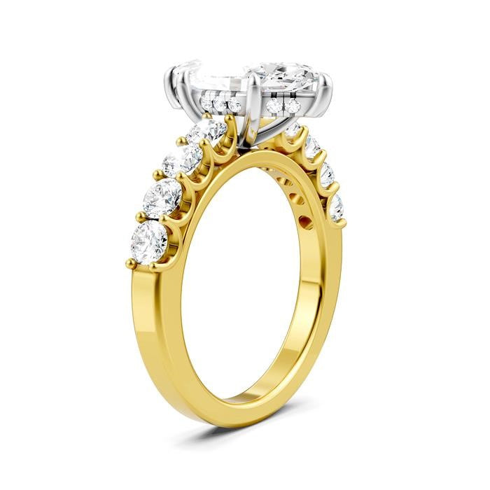 7/8 Ctw Marquise Shape Round Cut Diamond Semi-Mount Engagement Ring in 14K Yellow and White Gold
