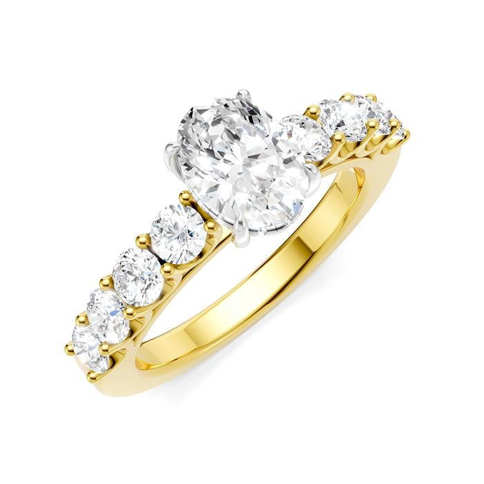 7/8 Ctw Oval Shape Round Cut Diamond Semi-Mount Engagement Ring in 14K Yellow and White Gold