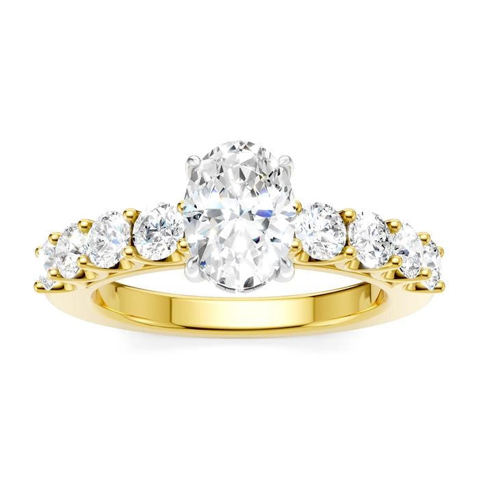 7/8 Ctw Oval Shape Round Cut Diamond Semi-Mount Engagement Ring in 14K Yellow and White Gold
