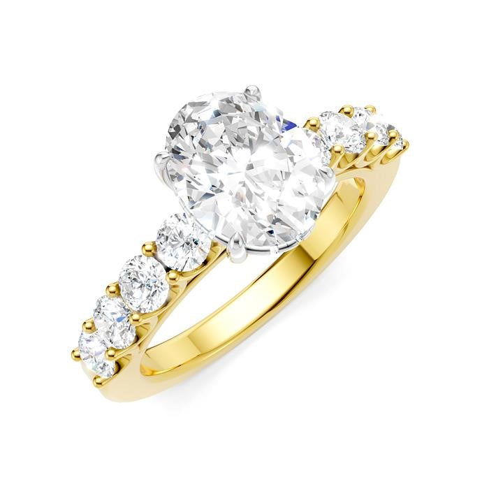 7/8 Ctw Oval Shape Round Cut Diamond Semi-Mount Engagement Ring in 14K Yellow and White Gold