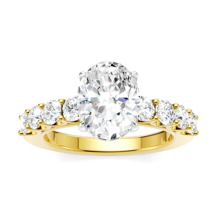 7/8 Ctw Oval Shape Round Cut Diamond Semi-Mount Engagement Ring in 14K Yellow and White Gold