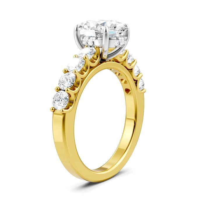 7/8 Ctw Oval Shape Round Cut Diamond Semi-Mount Engagement Ring in 14K Yellow and White Gold