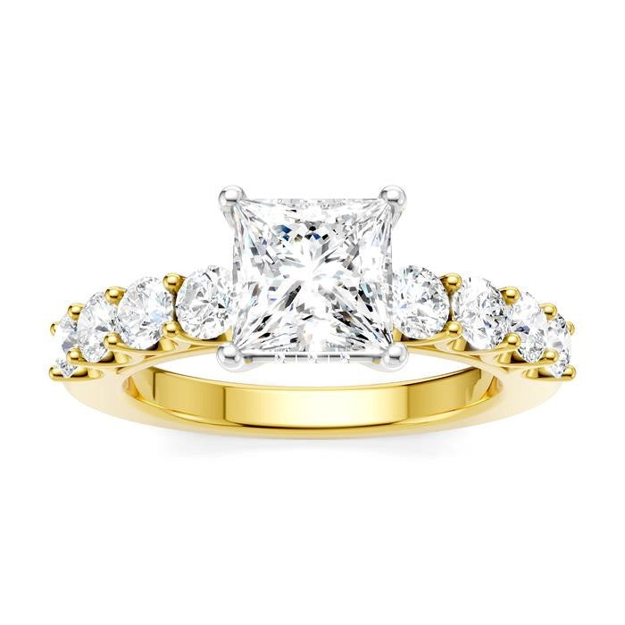 7/8 Ctw Princess Shape Round Cut Diamond Semi-Mount Engagement Ring in 14K Yellow and White Gold