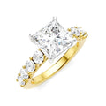7/8 Ctw Princess Shape Round Cut Diamond Semi-Mount Engagement Ring in 14K Yellow and White Gold