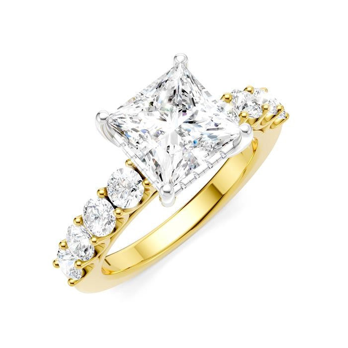 7/8 Ctw Princess Shape Round Cut Diamond Semi-Mount Engagement Ring in 14K Yellow and White Gold