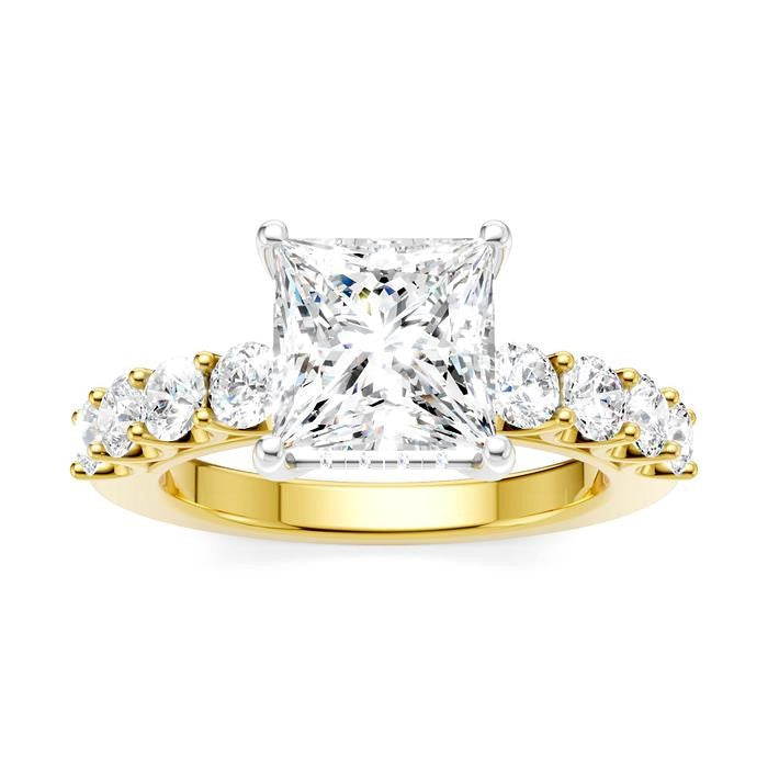 7/8 Ctw Princess Shape Round Cut Diamond Semi-Mount Engagement Ring in 14K Yellow and White Gold