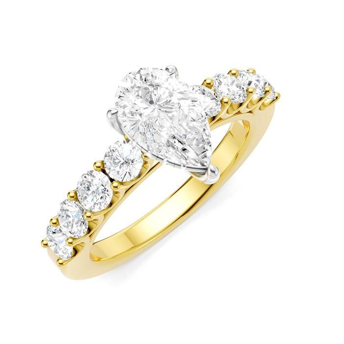 7/8 Ctw Pear Shape Round Cut Diamond Semi-Mount Engagement Ring in 14K Yellow and White Gold