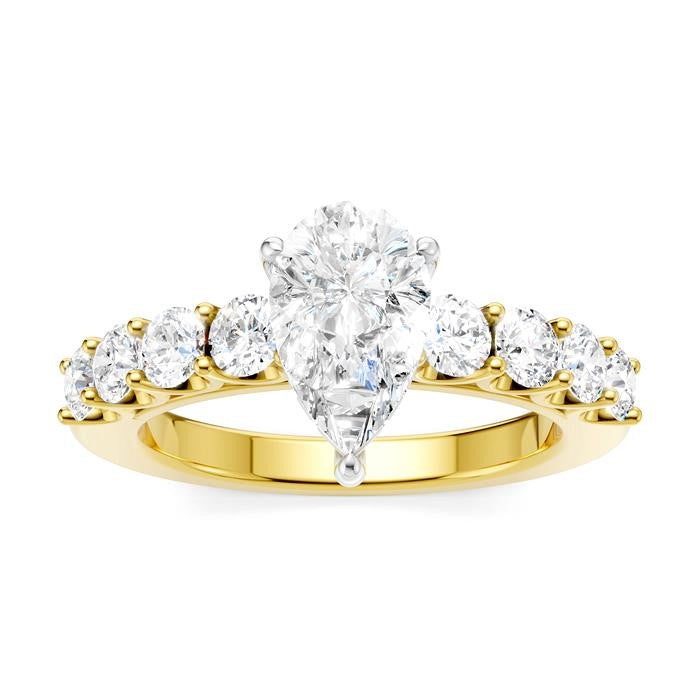 7/8 Ctw Pear Shape Round Cut Diamond Semi-Mount Engagement Ring in 14K Yellow and White Gold