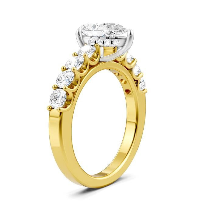 7/8 Ctw Pear Shape Round Cut Diamond Semi-Mount Engagement Ring in 14K Yellow and White Gold