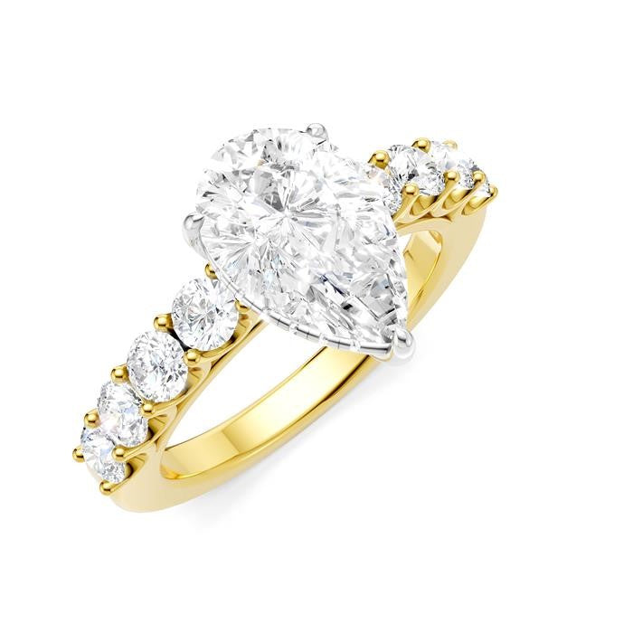 7/8 Ctw Pear Shape Round Cut Diamond Semi-Mount Engagement Ring in 14K Yellow and White Gold