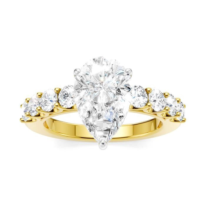 7/8 Ctw Pear Shape Round Cut Diamond Semi-Mount Engagement Ring in 14K Yellow and White Gold