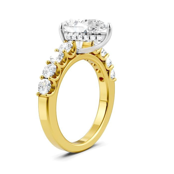 7/8 Ctw Pear Shape Round Cut Diamond Semi-Mount Engagement Ring in 14K Yellow and White Gold