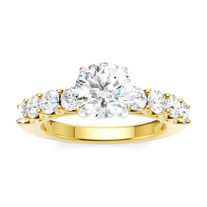 7/8 Ctw Round Shape Round Cut Diamond Semi-Mount Engagement Ring in 14K Yellow and White Gold
