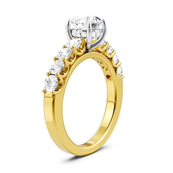 7/8 Ctw Round Shape Round Cut Diamond Semi-Mount Engagement Ring in 14K Yellow and White Gold