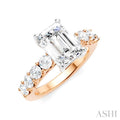 7/8 Ctw Emerald Shape Round Cut Diamond Semi-Mount Engagement Ring in 14K Rose and White Gold