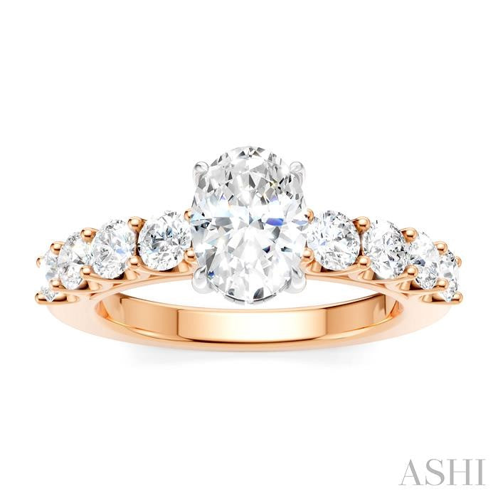 7/8 Ctw Oval Shape Round Cut Diamond Semi-Mount Engagement Ring in 14K Rose and White Gold