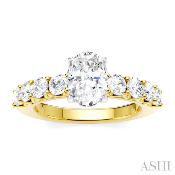 7/8 Ctw Oval Shape Round Cut Diamond Semi-Mount Engagement Ring in 14K Yellow and White Gold
