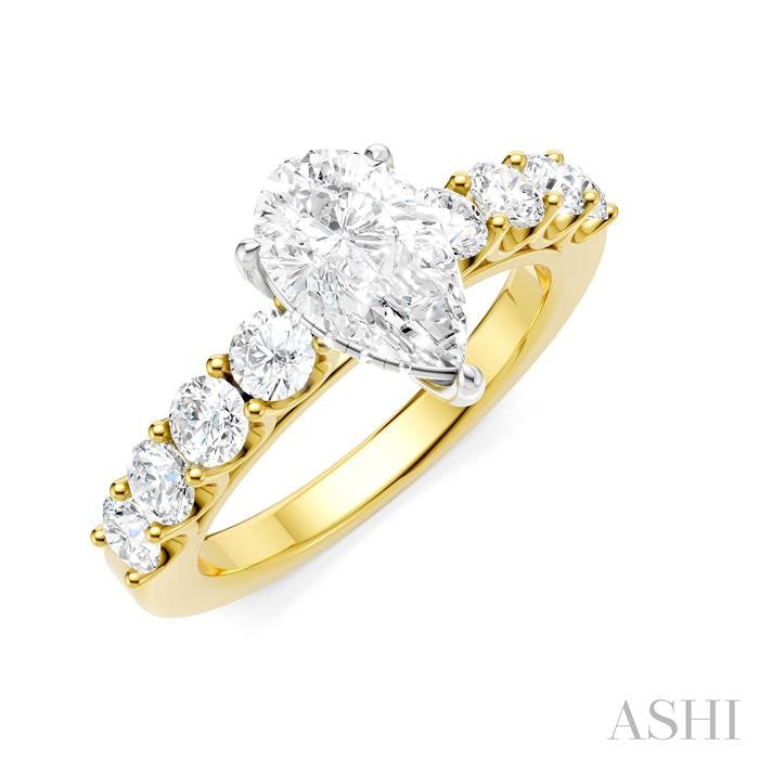 7/8 Ctw Pear Shape Round Cut Diamond Semi-Mount Engagement Ring in 14K Yellow and White Gold