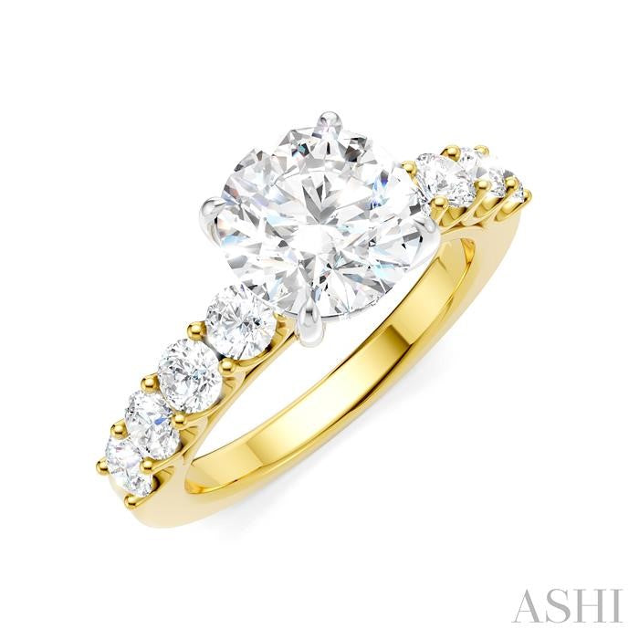7/8 Ctw Round Shape Round Cut Diamond Semi-Mount Engagement Ring in 14K Yellow and White Gold