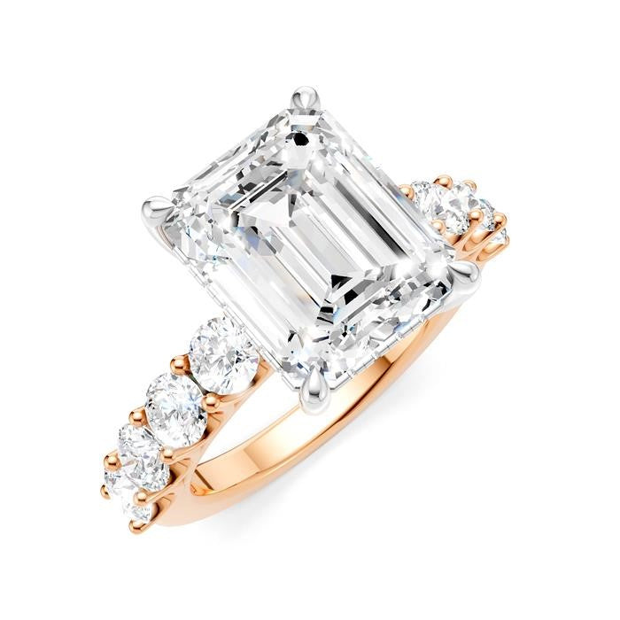1 1/3 Ctw Emerald Shape Round Cut Diamond Semi-Mount Engagement Ring in 14K Rose and White Gold