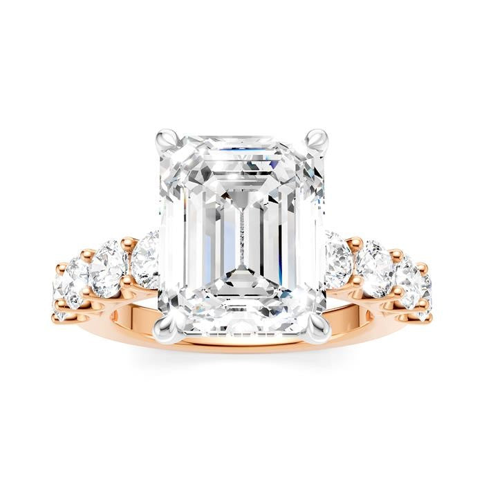 1 1/3 Ctw Emerald Shape Round Cut Diamond Semi-Mount Engagement Ring in 14K Rose and White Gold