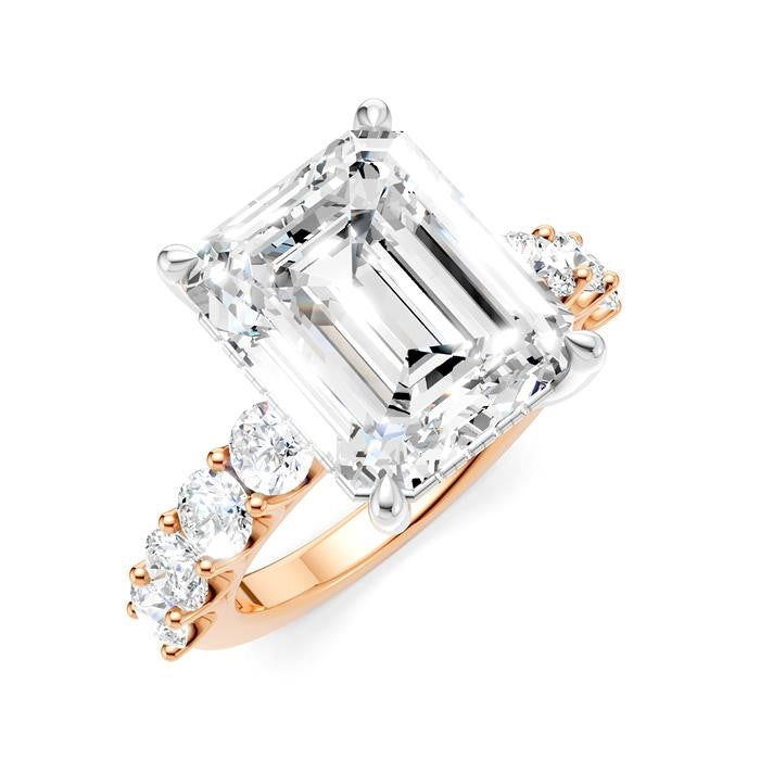 1 1/3 Ctw Emerald Shape Round Cut Diamond Semi-Mount Engagement Ring in 14K Rose and White Gold