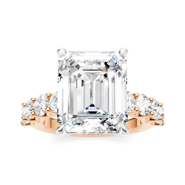 1 1/3 Ctw Emerald Shape Round Cut Diamond Semi-Mount Engagement Ring in 14K Rose and White Gold