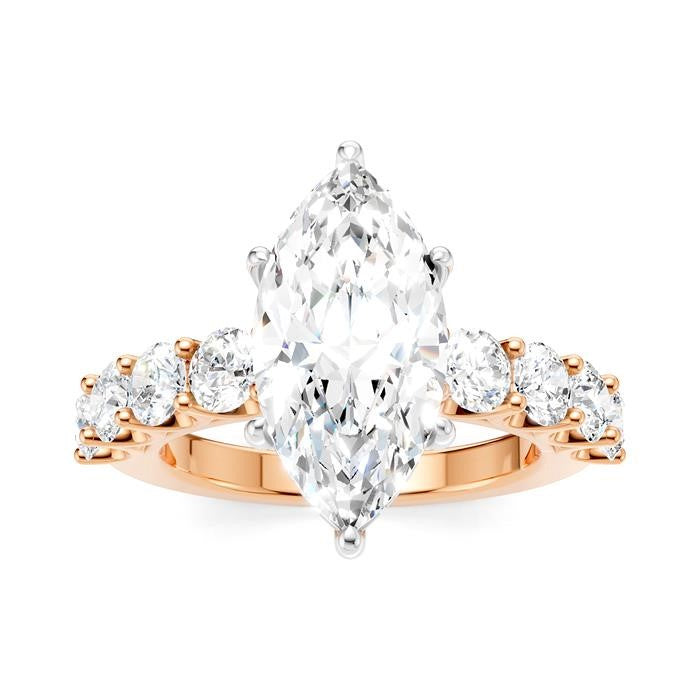 1 1/3 Ctw Marquise Shape Round Cut Diamond Semi-Mount Engagement Ring in 14K Rose and White Gold