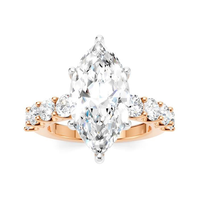 1 1/3 Ctw Marquise Shape Round Cut Diamond Semi-Mount Engagement Ring in 14K Rose and White Gold