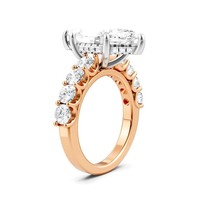 1 1/3 Ctw Marquise Shape Round Cut Diamond Semi-Mount Engagement Ring in 14K Rose and White Gold