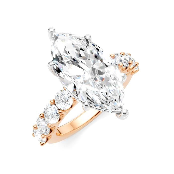 1 1/3 Ctw Marquise Shape Round Cut Diamond Semi-Mount Engagement Ring in 14K Rose and White Gold